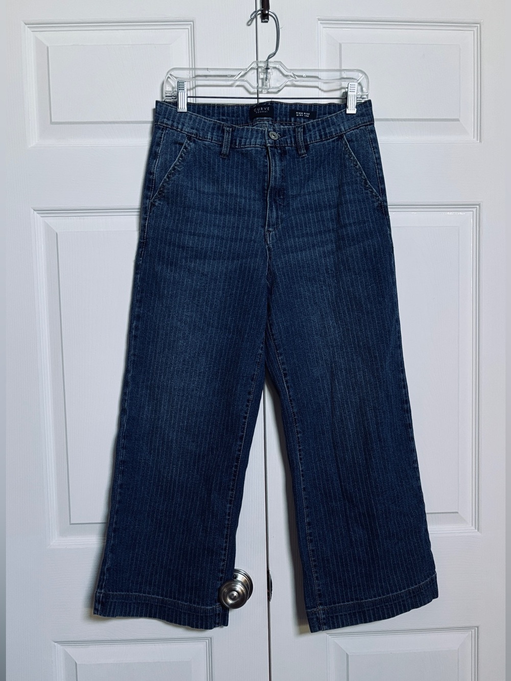 Curve Appeal High Rise Wide Leg Crop Jeans Women 10/30 Blue Stretch